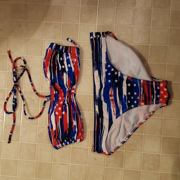 American Flag Big Star Ruffle Bikini 2-pc Set U-Z205 main image 0